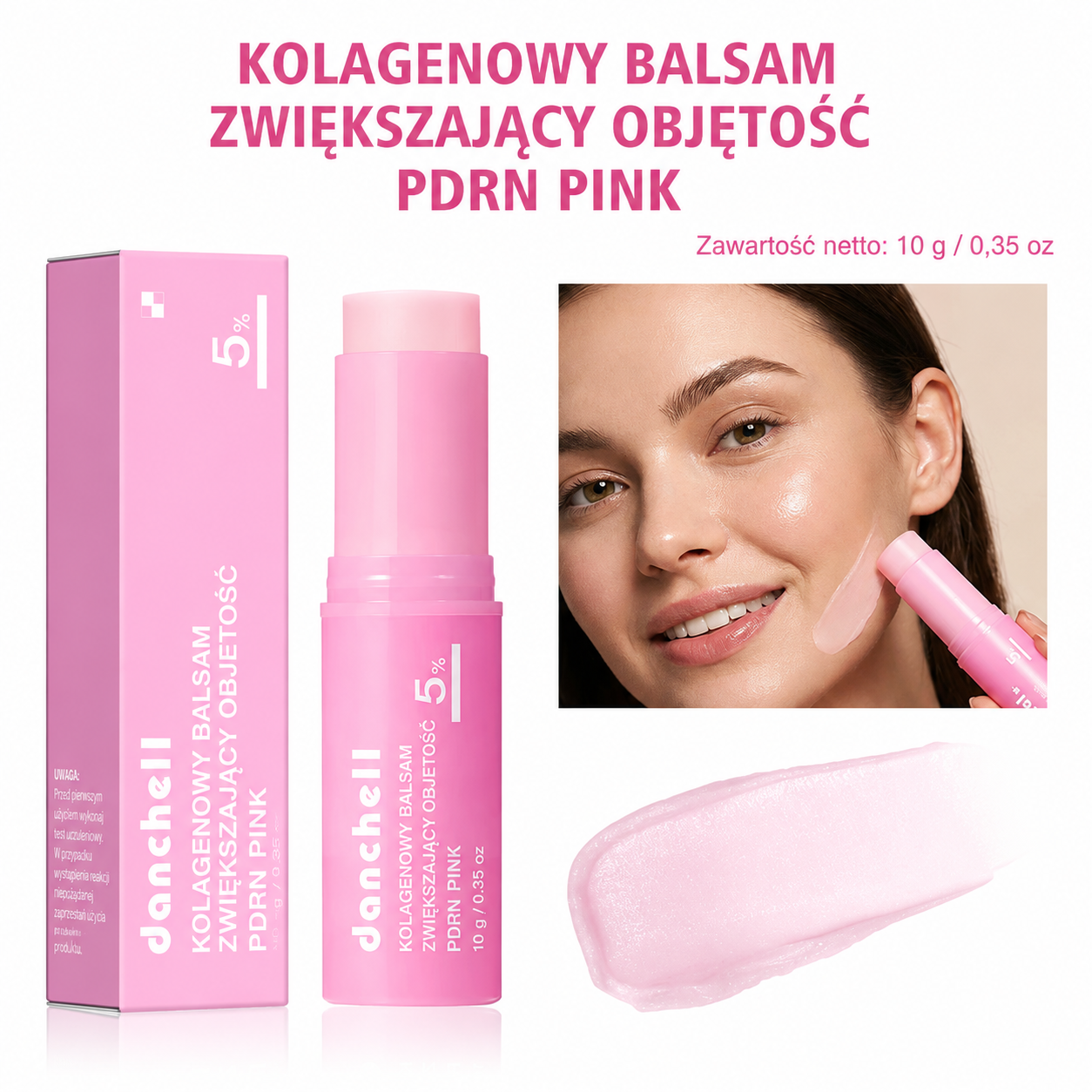 Różowy sztyft kolagenowy multi-volume – balsam przeciwstarzeniowy, ujędrniający, przeciwzmarszczkowy na okolice oczu, szyi, czoła i linie uśmiechu